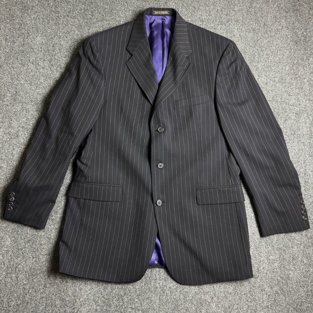 Tommy Hilfiger Men's 40R Blazer Black Striped Wool Notch Lapel Sport Coat